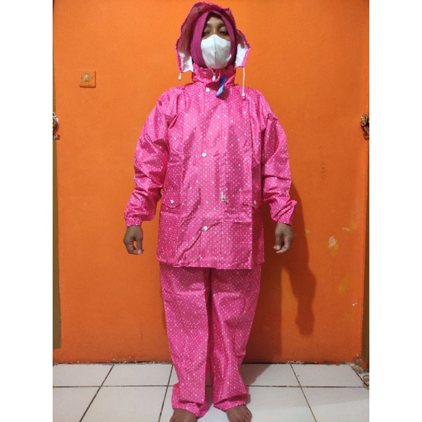 JAS HUJAN PINK | JAS HUJAN NYLON POLKADOT | JAKET CELANA HUJAN | BAJU CELANA HUJAN | RAINCOAT | MANT