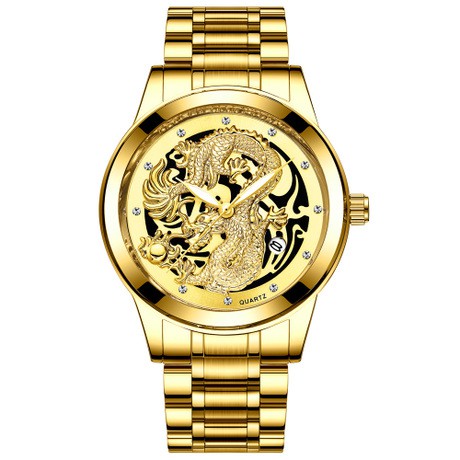 JAM TANGAN PRIA JAM006G1 MOTIF NAGA DRAGON GOLD EMAS FNGEEN ORIGINAL IMPORT MURAH RANTAI ORI BRANDED