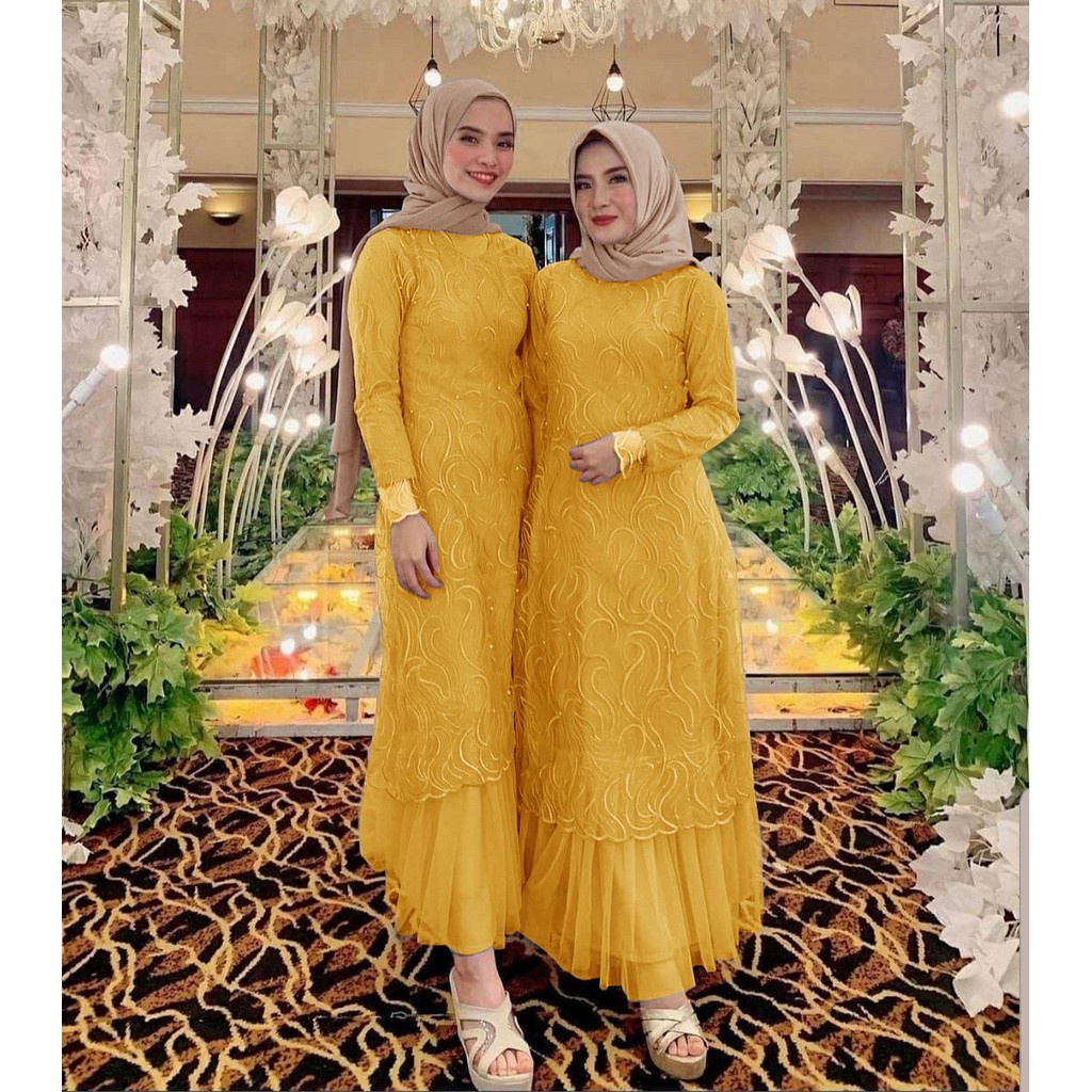 GERYN - DRESS GAMIS BAJU PESTA BRUKAT IMPORT S M L XL XXL JUMBO PREMIUM RENDA BRUKAT BROKAT IMPORT F