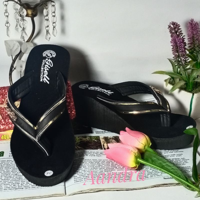 sendal cewek wedges / sendal wanita hak tinggi / sendal spons