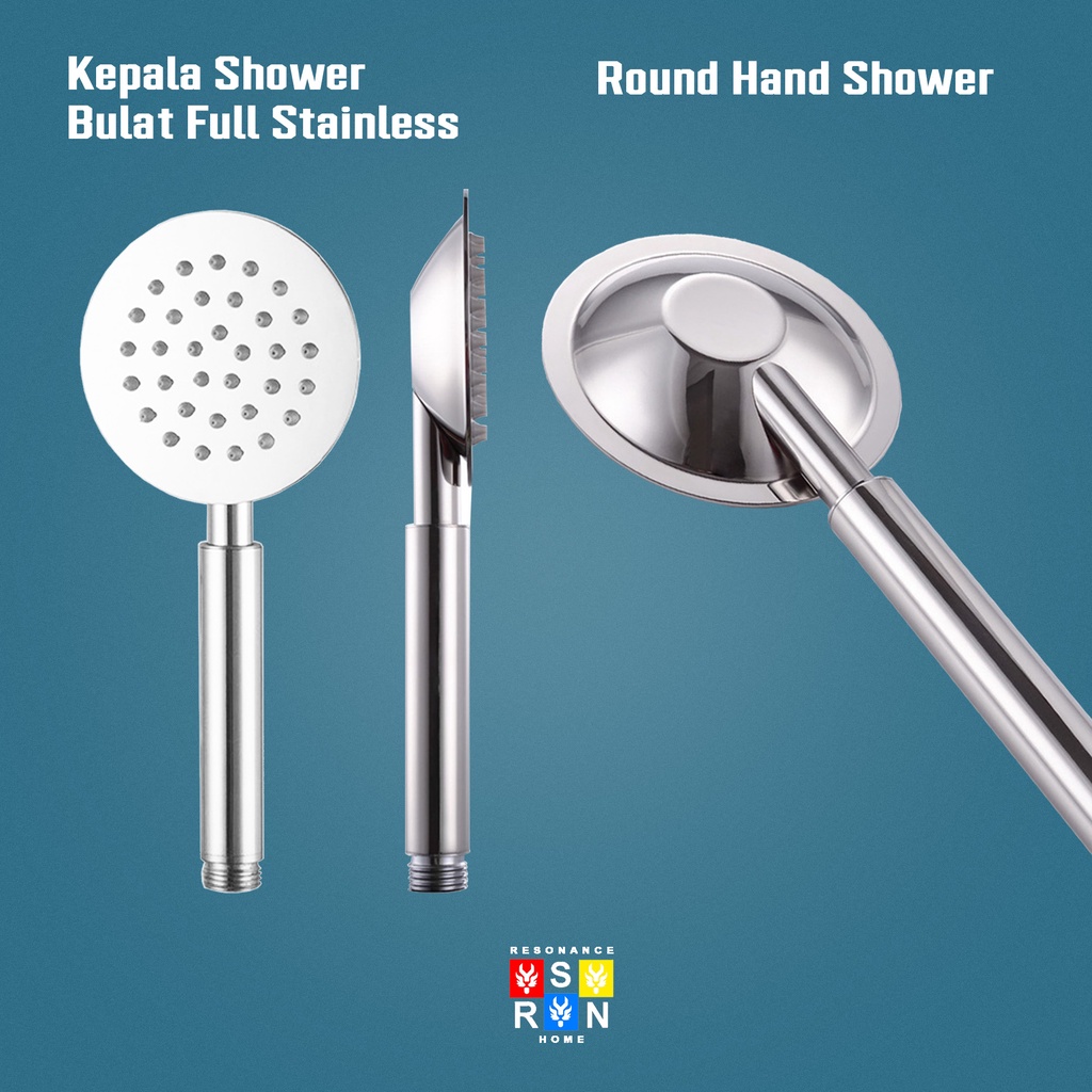 Kepala Hand Shower Mandi Universal Full Stainless SUS 304 Model Bulat Resonance Home