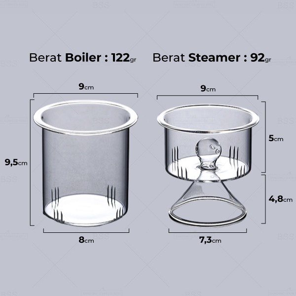 Teko Teh Kukus 2 model Saringan 1100ml Steam Rebus Daun Teh Kaca Borosilicate Bisa Kena Api