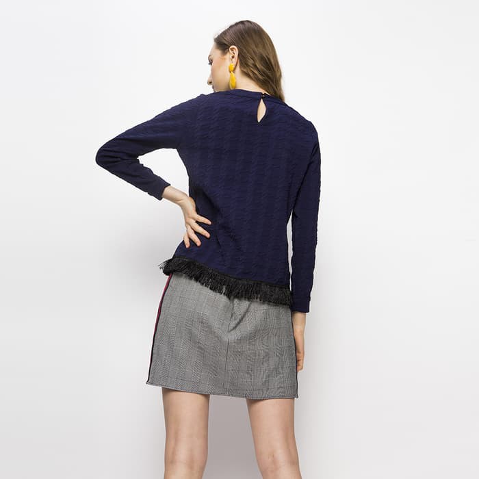 Cottonink Fringed Navy Demna Blouse - Navy, M