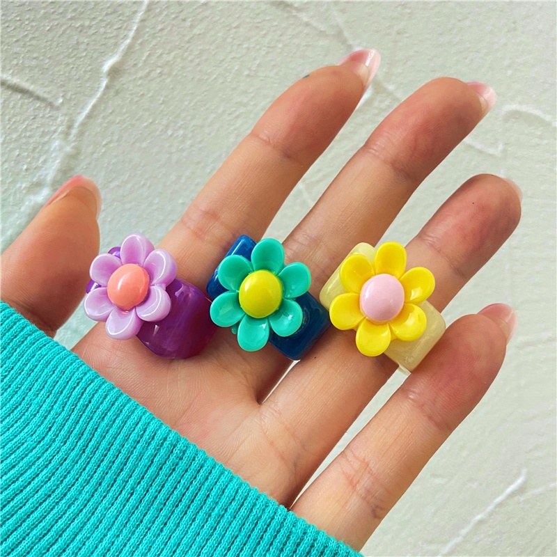 5Pcs/set Retro Rings Set Oil Dripping Heart Resin Beads Ring Women Ins Fashion Geometry Jewelry Accessories