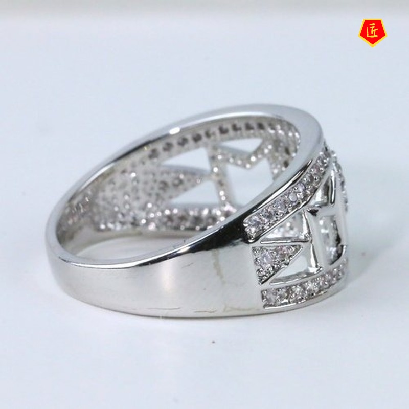 [Ready Stock]18K Platinum Diamond Mom Heart-Shaped Ring