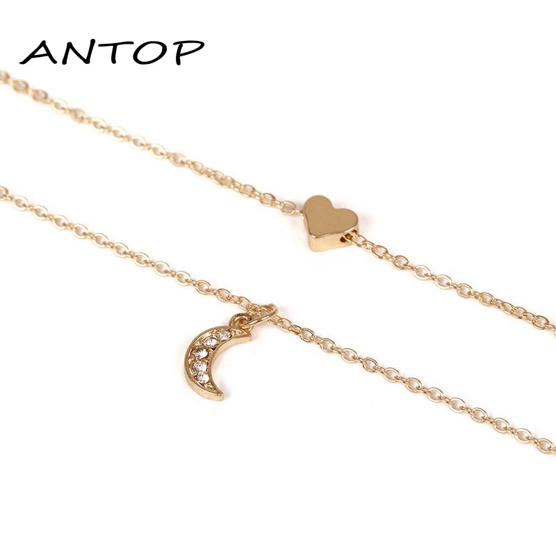 Retro Double-Layer Kalung Cinta Bulan Liontin Peach Hati Rantai Klavikula Aksesoris Fashion ANTOP