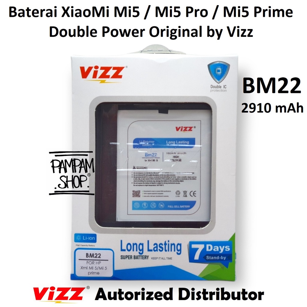 Baterai Vizz Double Power Original XiaoMi BM22 Mi5 Prime Pro Ori Batre Batrai Battery Xiao Mi 5