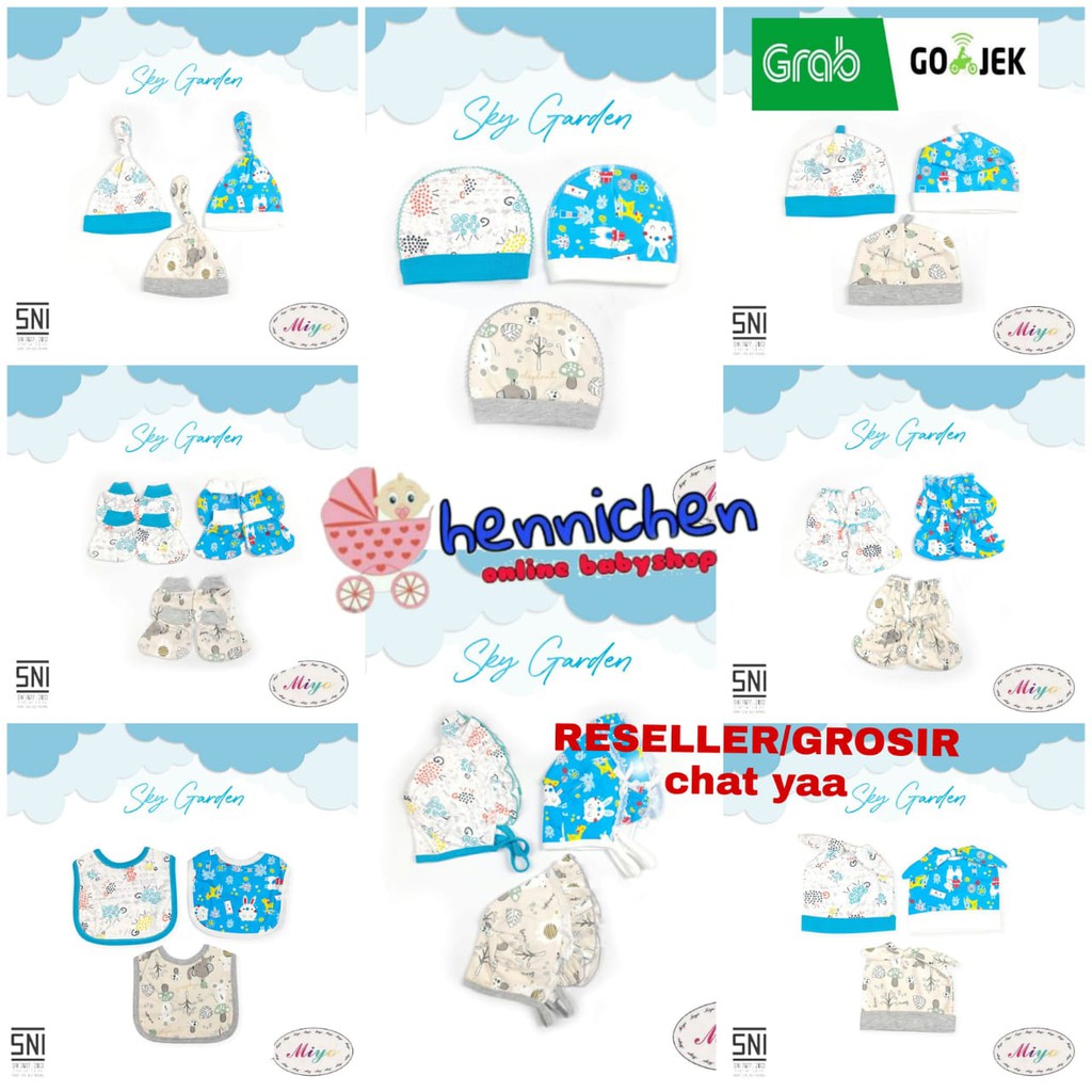 MIYO Topi Segiempat Bayi/SARUNG TANGAN Baby PRINT Newborn (0-3M)