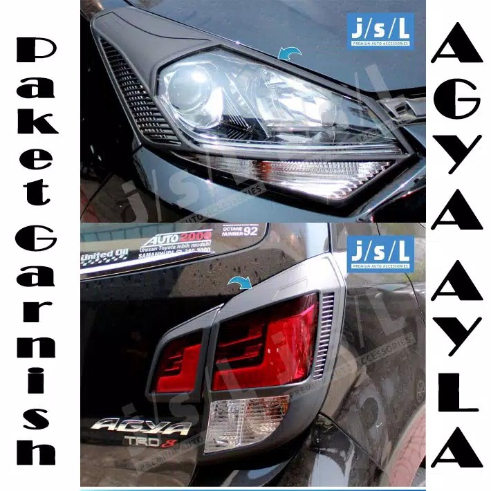 PAKET GARNISH COVER LAMPU DEPAN BELAKANG NEW AGYA AYLA 2017 2018 2019 2020 2021 JSL HITAM BLACKTIVO