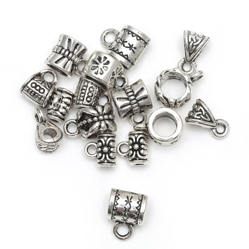 50 Pcs Konektor Manik-Manik Silver Tibet Antik Lubang Besar Gaya Eropa Untuk Membuat Perhiasan