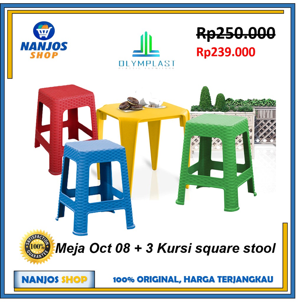 Promo Set Olymplast Meja OCT 08 multifungsi + 3 Kursi bangku Rattan Stool Murah