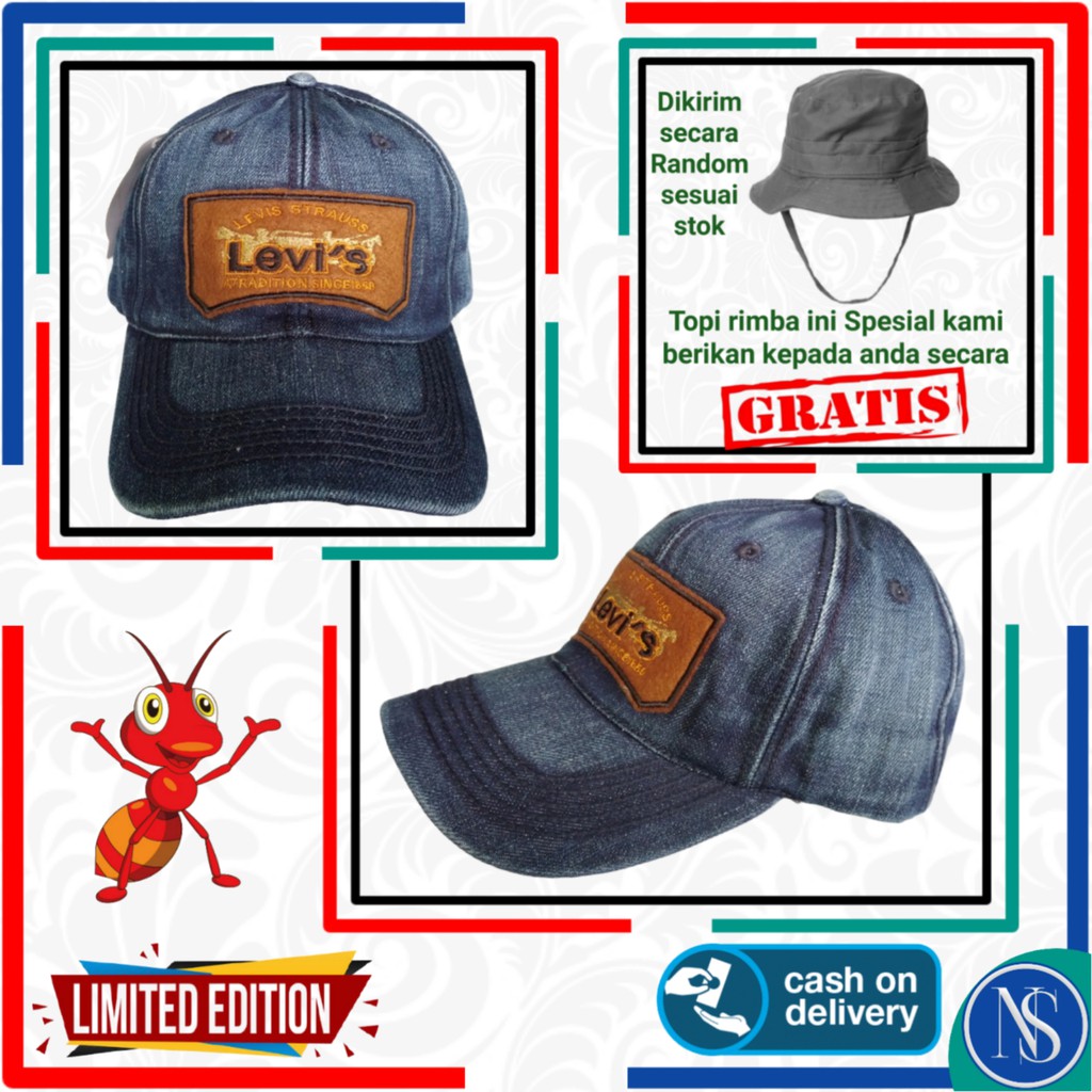 Topi Baseball Bisbol Pria Jeans Cowo Cowok Laki Dewasa Levis Gratis Topi Rimba