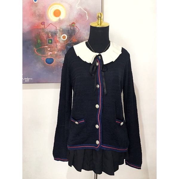 cardigan rajut academia korea / cardi seragam korea navy hitam list