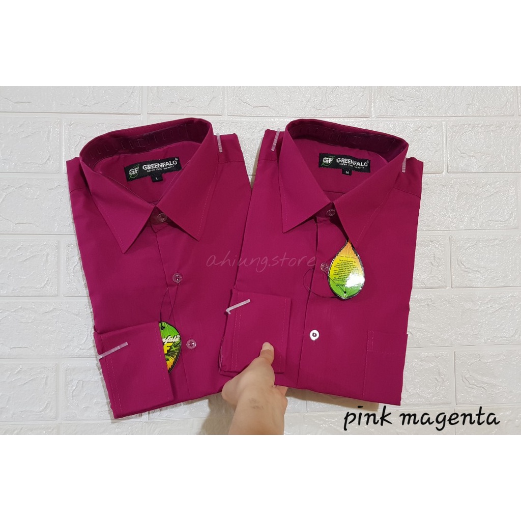 KEMEJA PRIA GREENFALO -  KEMEJA POLOS LENGAN PANJANG PRIA WARNA PINK MAGENTA