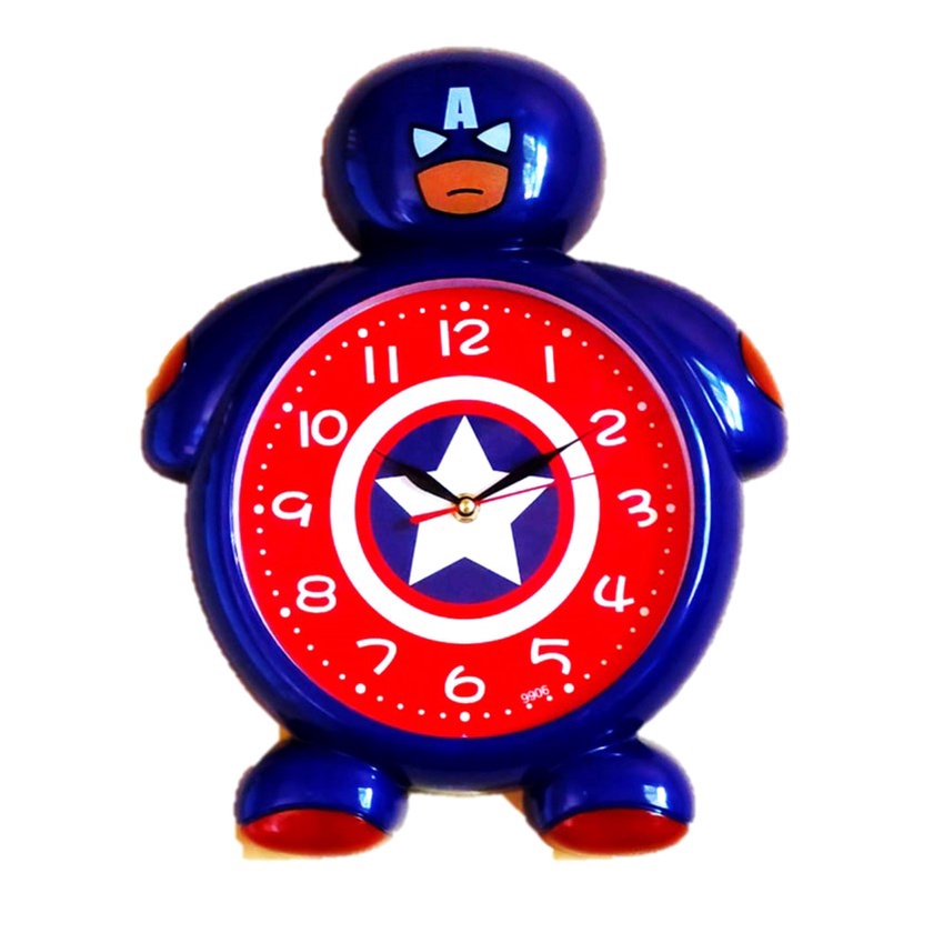 Jam Dinding Anak Spiderman Iron Man Captain America Jam Dinding Karakter 35cm Silent Movement Free Baterai