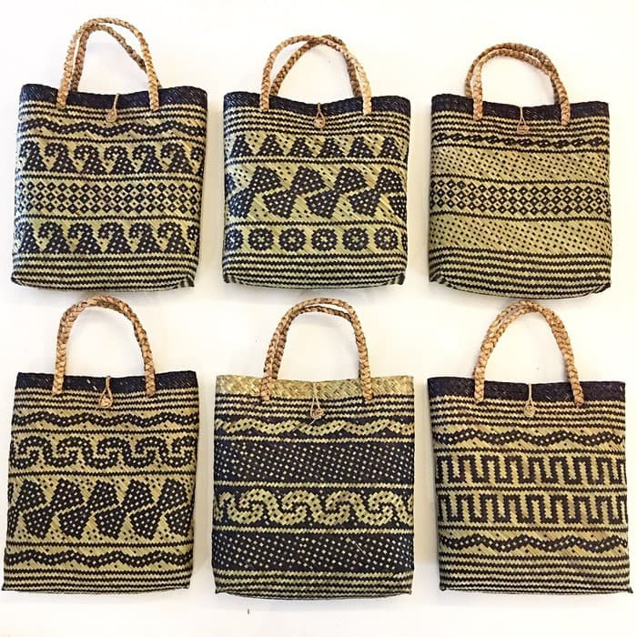 Tas Purun Map Motif, Tas Rotan Motif Dayak, Tas Anyam