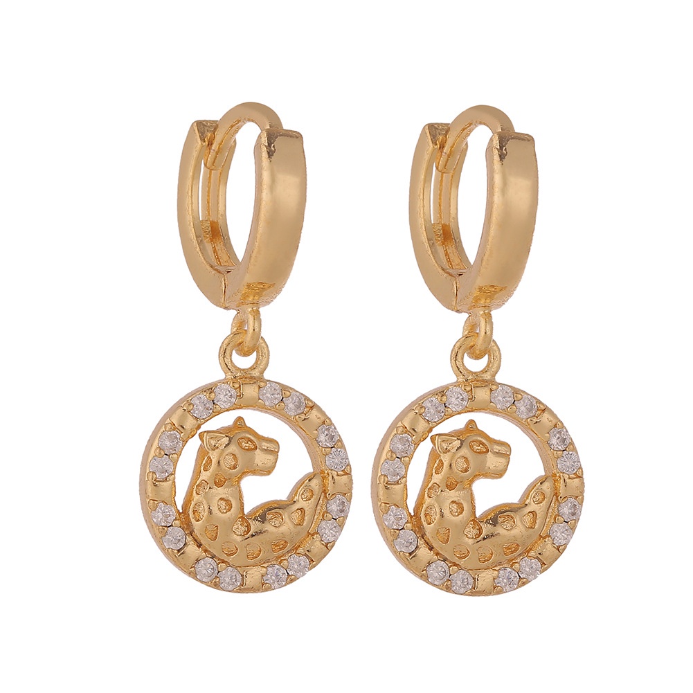 Anting-anting tembaga mikro bertatahkan zircon hewan leopard anting-anting geometris personalized an