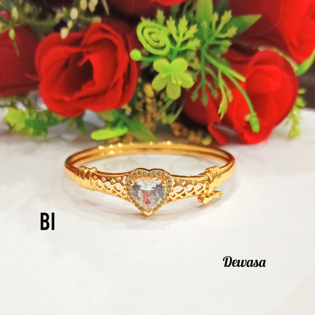 Gelang Bangkok TITANIUM Dewasa Permata Zircon Gold perhiasan wanita