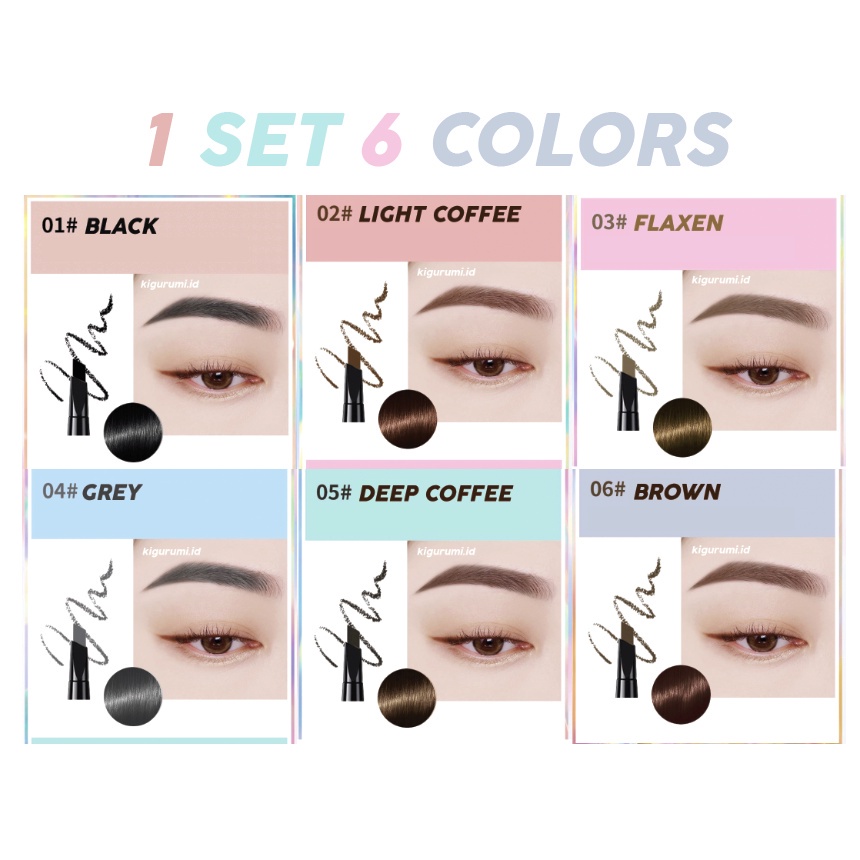 LAMEILA Pensil Alis 1 SET 6 PCS Alis Eyebrow Geometry Colors Double Heads Eyebrows LA145