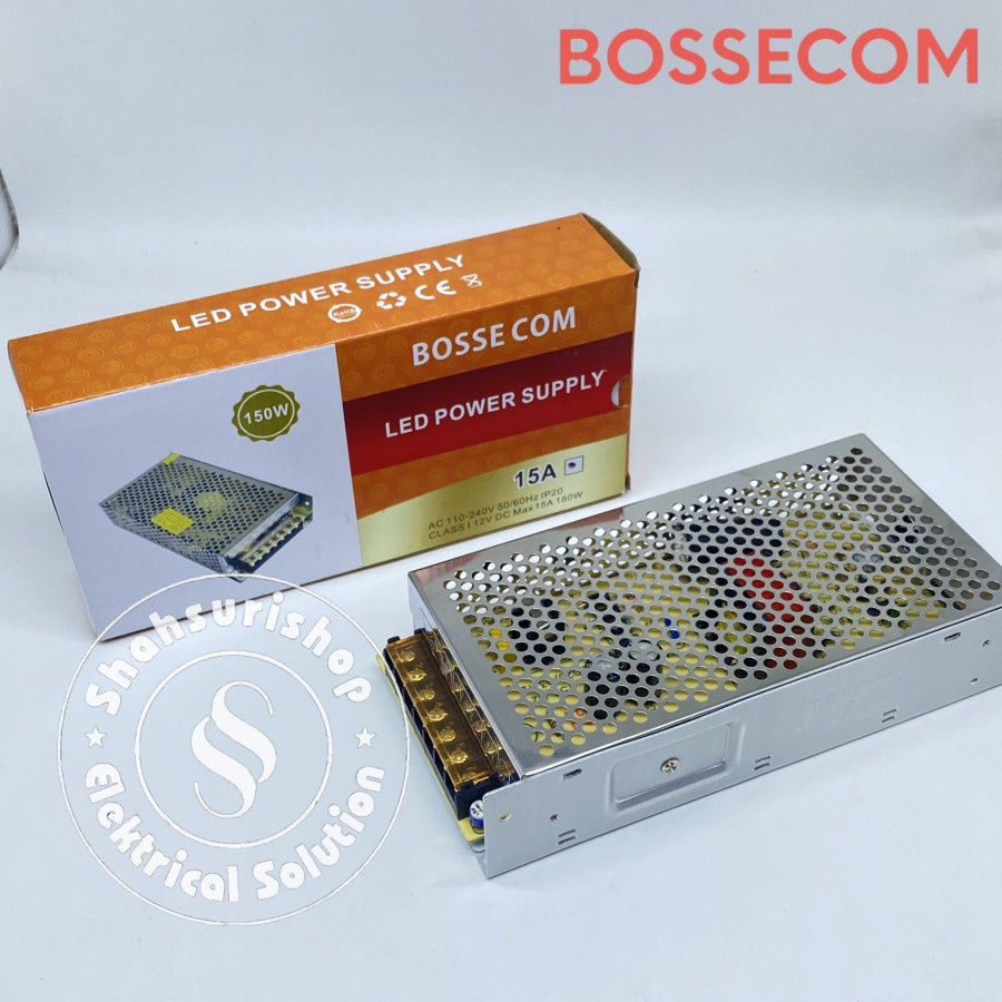 BOSSECOM LED POWER SUPPLY 12V 12 VOLT 15 AMPERE 150 WATT ALUMUNIUM