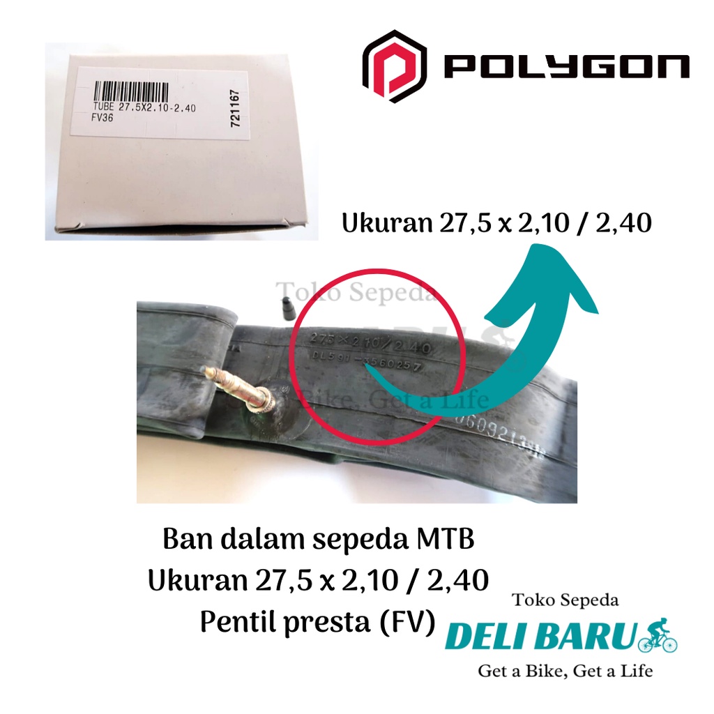 Polygon Ban dalam 27.5 x 2.10 / 2.40 pentil presta FV 36 mm sepeda MTB