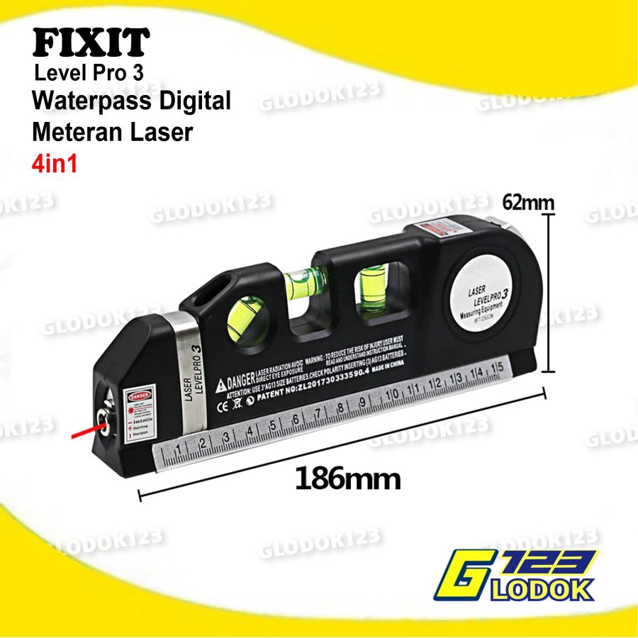 Fixit Level Pro 3 Penggaris Ukur Laser Level Waterpass Meteran Laser