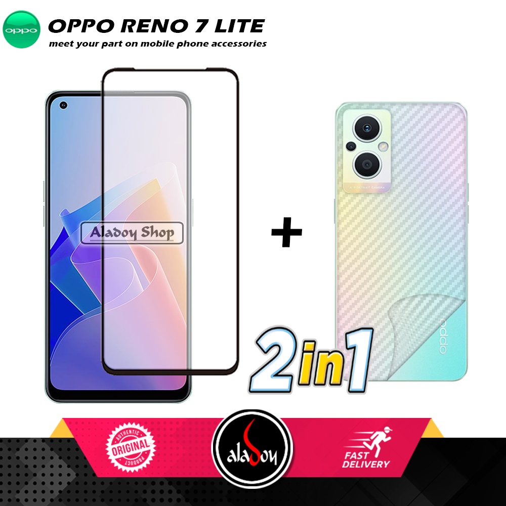 PAKET 2 IN 1 Tempered Glass Layar Reno 7 Lite + Skin Carbon Film 3D