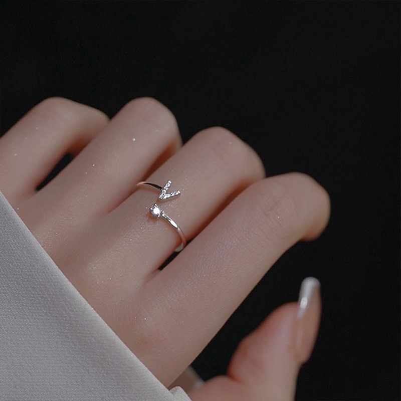 Cincin Model Terbuka Adjustable Desain Huruf Alfabet A-M Untuk Pria Dan Wanita