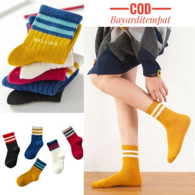 Kaos Kaki Unisex Pria Wanita  Harajuku Japan Strip Diatas Mata Kaki Import Quality Socks