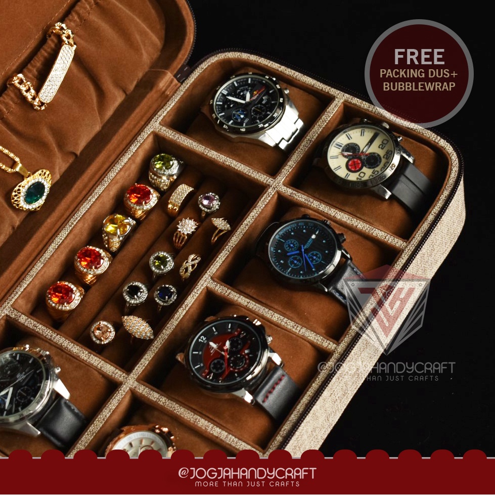 6 Slots + Tempat Cincin PREMIUM Travel Watch Box Jumbo  / Tempat Jam tangan / Kotak Jam Tangan / Watch Case