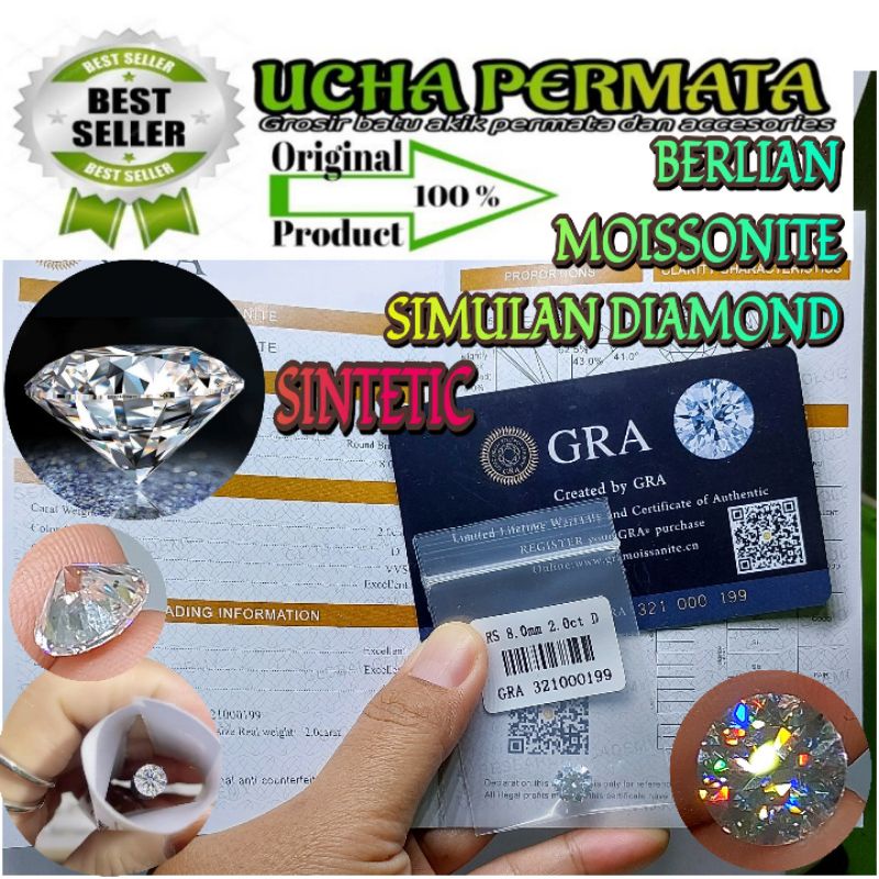 permata white moissonite simulan diamond sintetic 2ct memo GRA / variasi tabur 48pcs