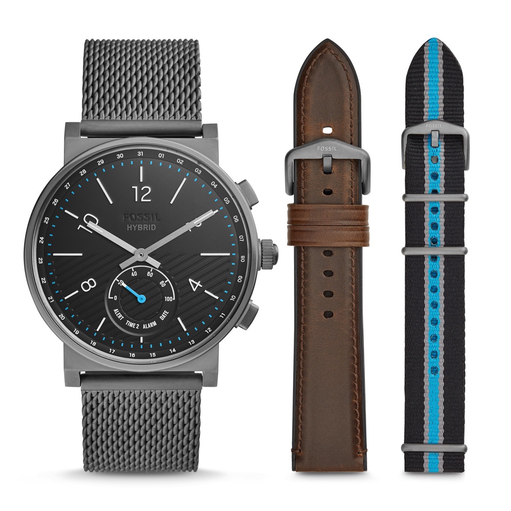 Fossil Hybrid Smartwatch - Barstow Smoke SS Strap Box Set - FTW1184SET - Jam Tangan Pria