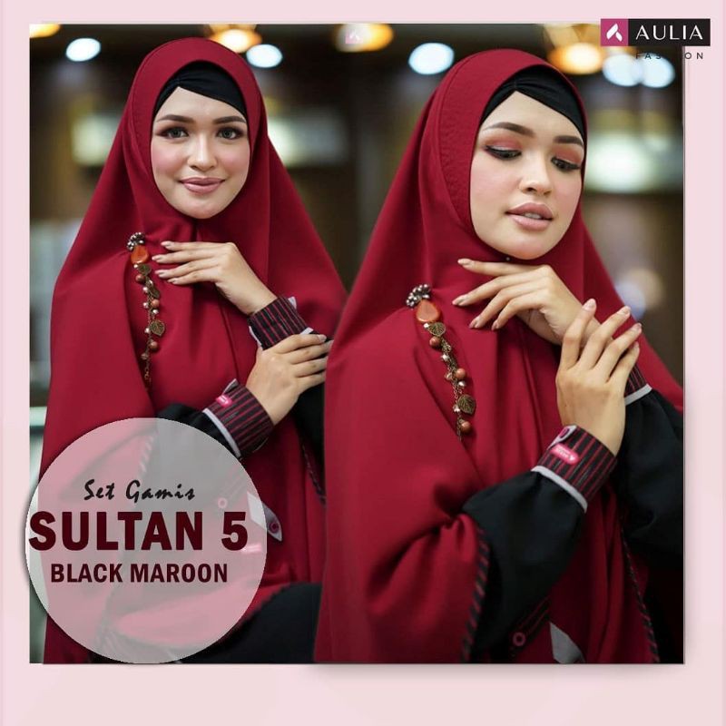 Gamis Sultan 5 Black Maroon Aulia