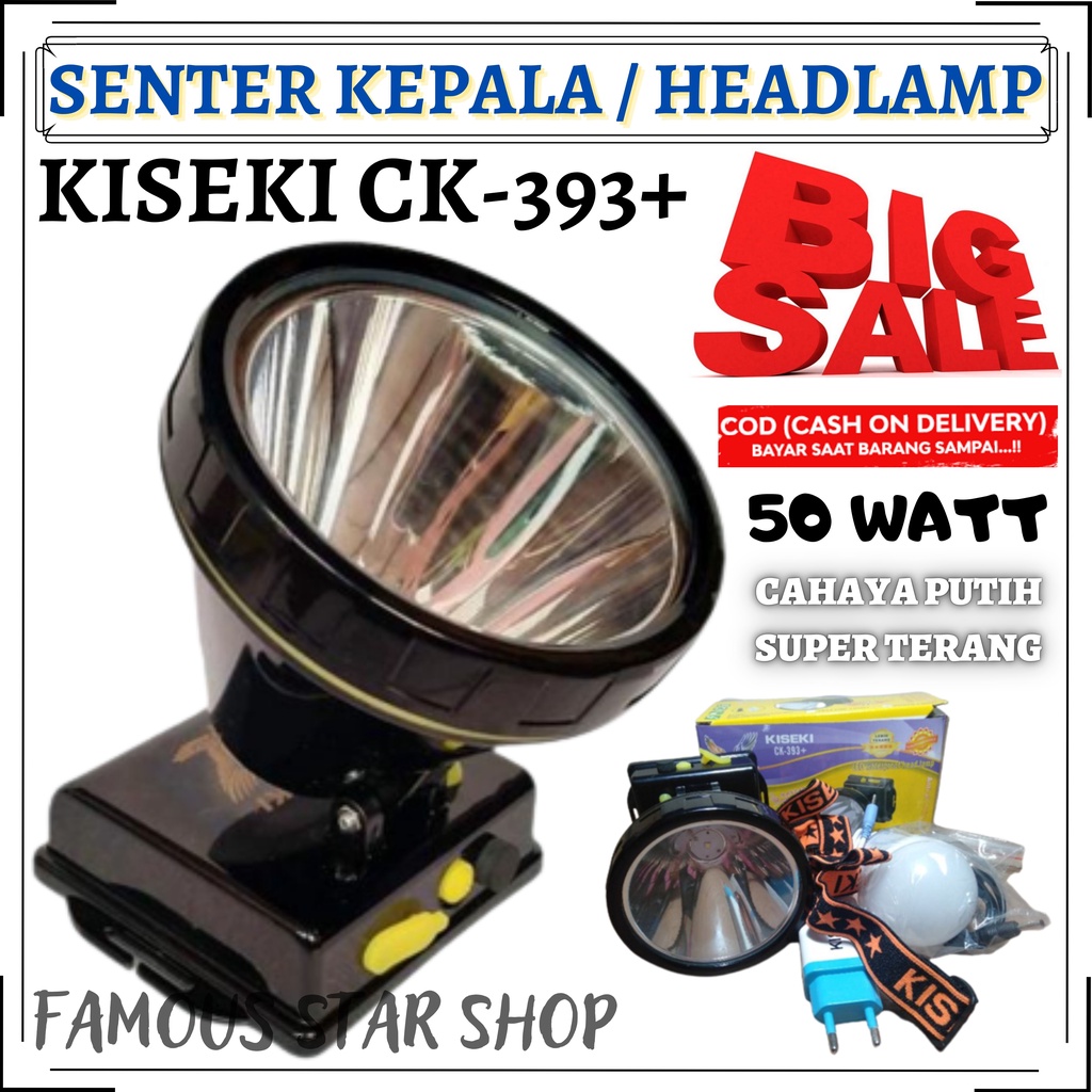 TERBARU-HEAD LAMP / SENTER KEPALA KISEKI CK-393+ BONUS CHARGER+BONUS LAMPU | KISEKI CK-393+ 50 WATT BATERAI 9900mAh | FMS