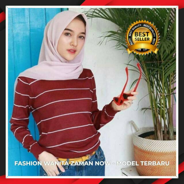 Sweater Rajut Wanita BERSHKA Stripe | Baju Rajut BERSHKA WANITA