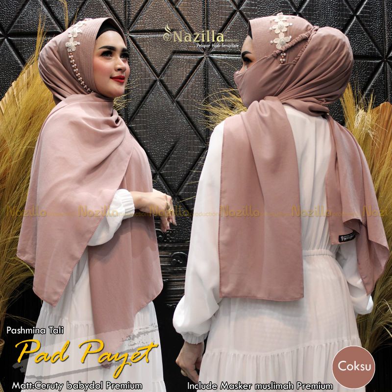 Jilbab Hijab Kerudung Pasmina Pad Payet Free Masker Original Nazilla