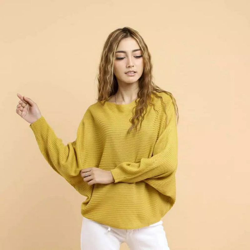 BEFAST - ZEC Sweater Wanita Rajut GEGE / Lesperal Batwing Rajut / Sweater Rajut / Swater Kekinian Banyak Warna / Sweater Terbaru Polos