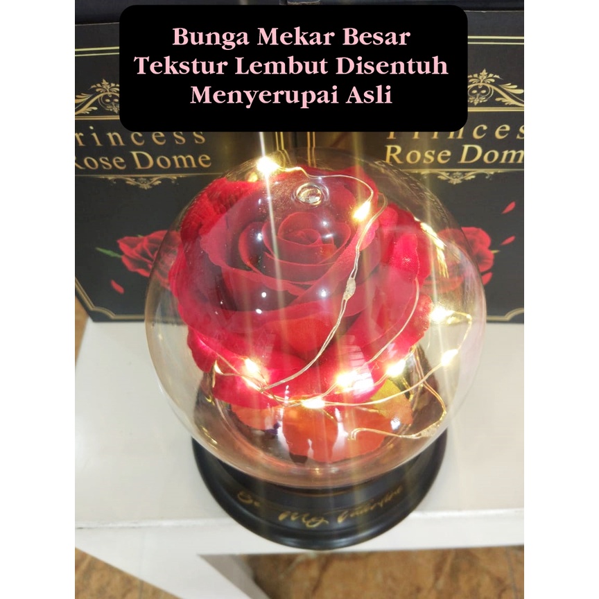 [ORGM] *CUSTOM tulisan* Pajangan Lampu Princess Rose Dome Forever Bloom Kado Valentine Hari Ibu