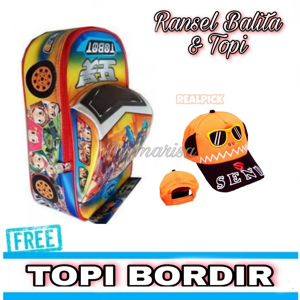 Tas Ransel Mobil Superhero Anak Laki Laki Paud TK SD Free Topi