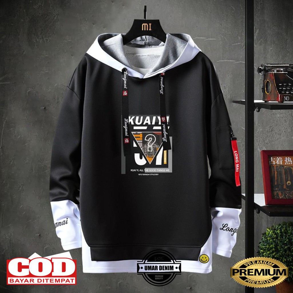 Hoodie Long Mans bahan Fleece Dramasi 240