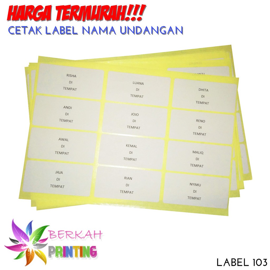 Cetak Label Nama Undangan Polos Label 103 Shopee Indonesia 8229