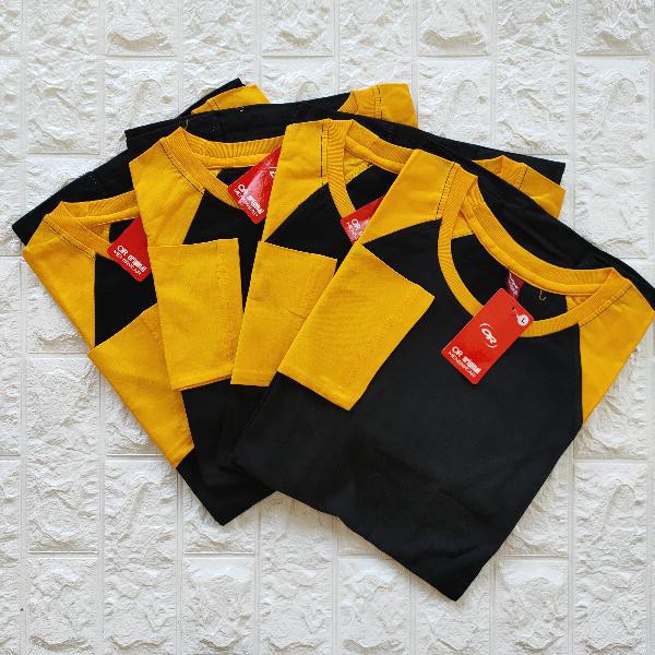 kaos polos reglan HITAM-KUNING panjang uk m l xl xxl