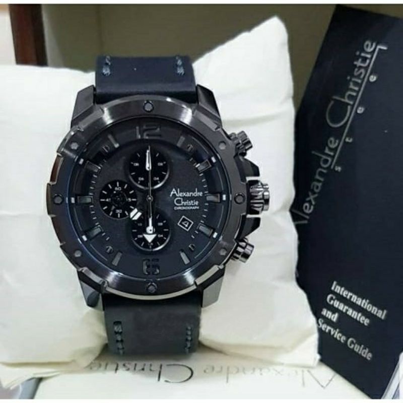 Alexandre Christie Original AC6410MC Jam Tangan Pria Tali Kulit Hitam