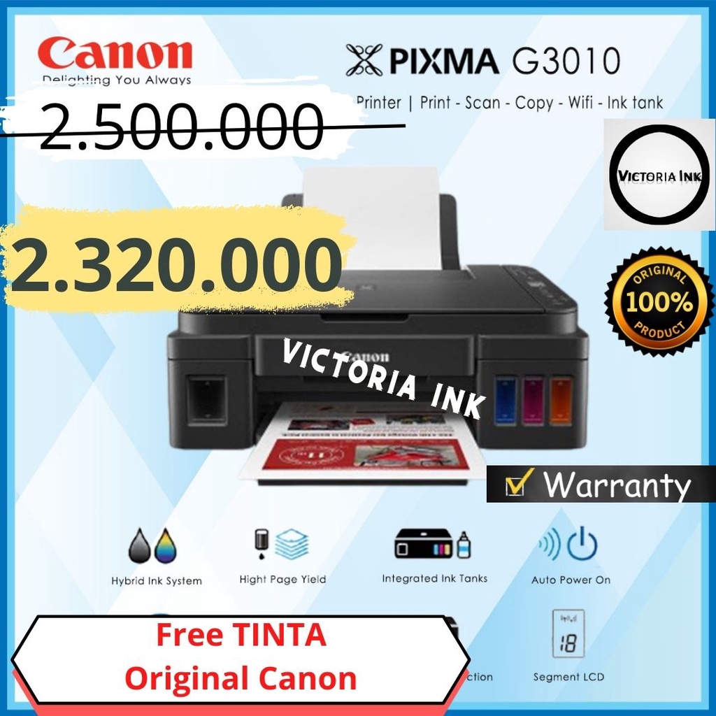 Printer Canon G3010 Wifi Free Tinta Original Canon All in One Print Scan Copy Canon G3010 Original