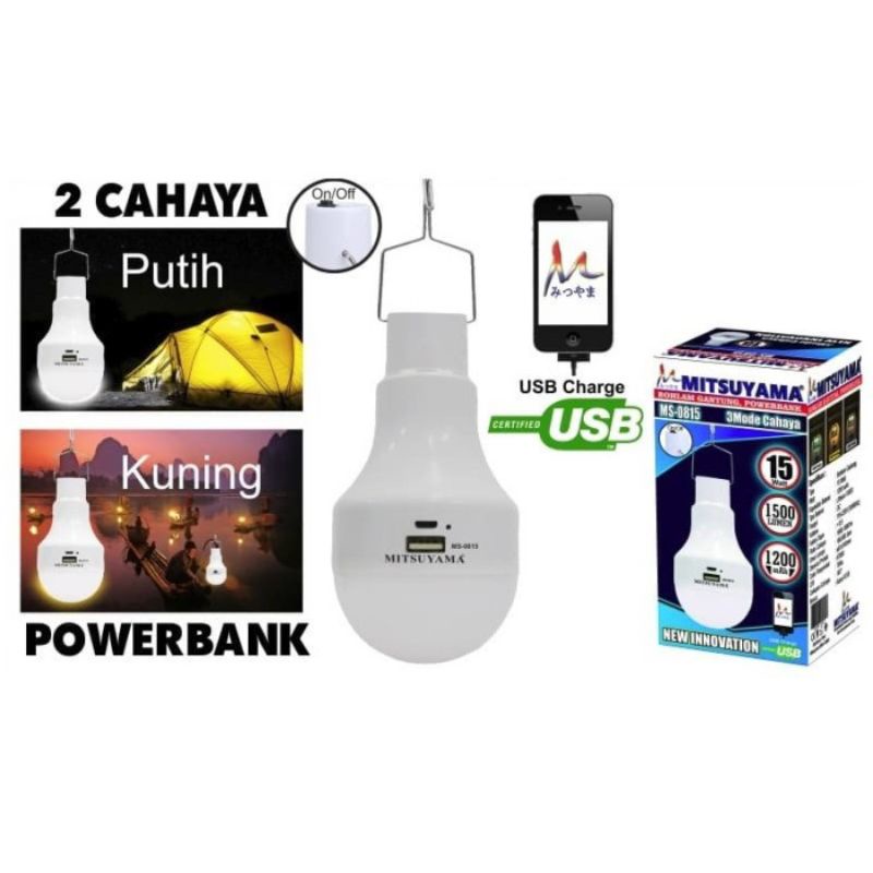 Lampu Bohlam Emergency MS-E0815  2 mode kuning/ putih