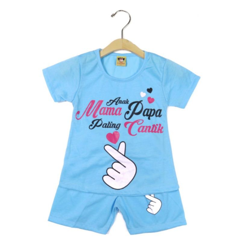 SETELAN SIKUNING BAJU ANAK PEREMPUAN 2-6 TAHUN MOTIF ANAK MAMA PAPA PALING CANTIK