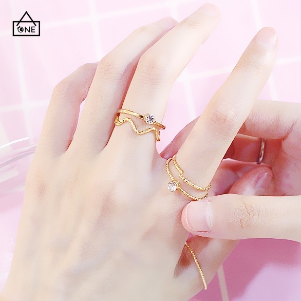 COD❤5Pcs / Set Cincin Korea Jari Aneka Bentuk Warna Silver untuk Wanita cincin anak perempuan A one