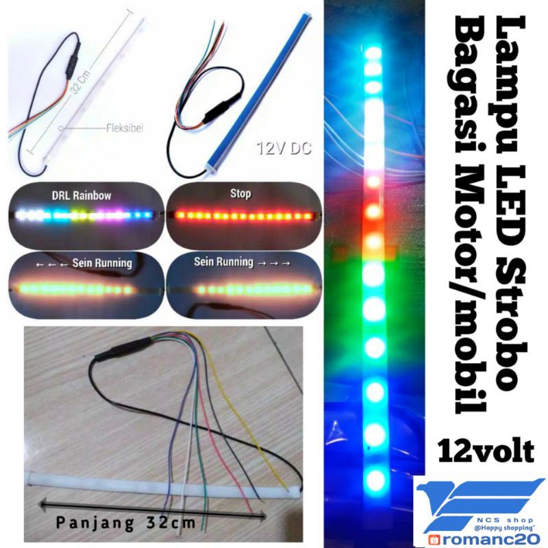 lampu led strobo bagasi motor/mobil 12volt