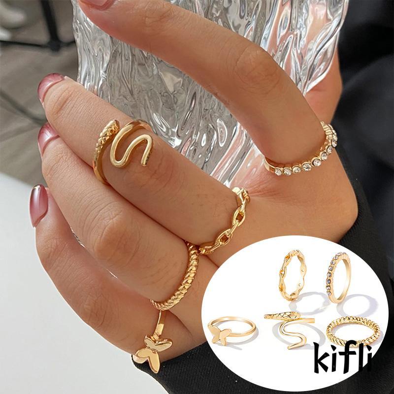 5pcs / Set Cincin Bentuk Kupu-Kupu Geometris Untuk Wanita