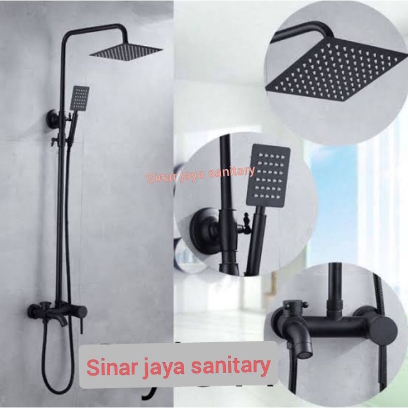 Tiang shower kotak black panas dingin stainless / shower column set panas dingin Black